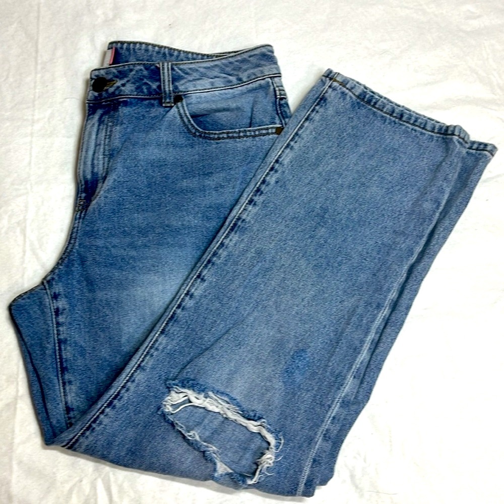 Classic Blue Women's Jeans Baggy Fit Distressed Ripped Knees